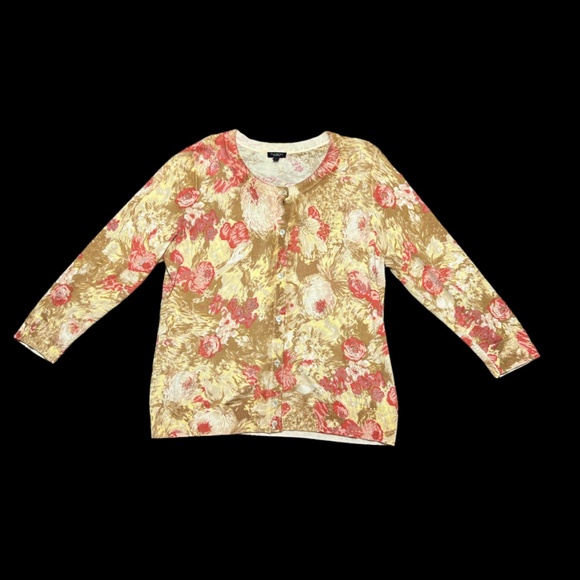 Talbots Womens Large Floral Flower Beaded Bead Knit Cardigan Sweater 3/4 Sleeves - Picture 3 of 5